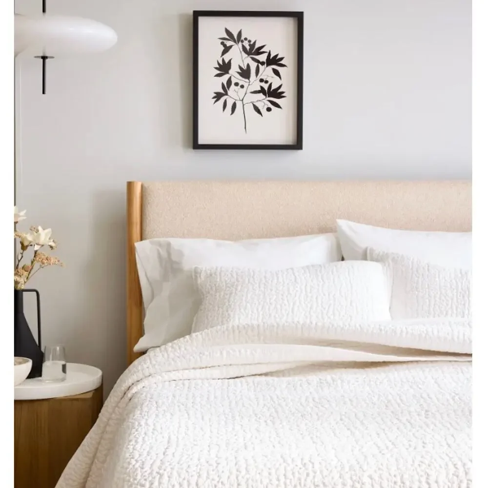 New! Quince Silk Pick Sham Set Hand Stitch Quilted King Sham Set White NWOT #21